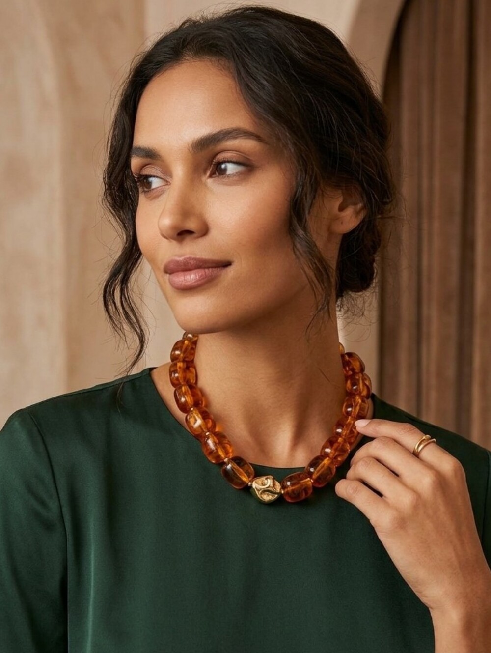 Amber Bead Statement Necklace - Women Jewelry
